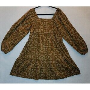Universal Thread Olive Green Floral Smocked Tiered Mini Dress Boho Size Medium